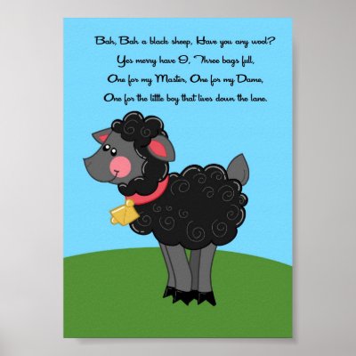 5x7 Bah Bah Black Sheep Rhyme Kids Room Wall Art Poster by thepapergenius