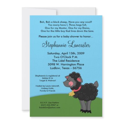 5x7 Bah Black Sheep Nursery Baby Shower Invitation by thepapergenius