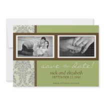 5X7 Baroque Sage/Brown Two-Photo Save the Date Invitation
