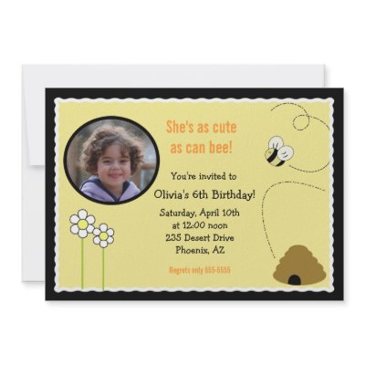 5x7 Bee Happy *PHOTO* Birthday Invitation Card by allpetscherished