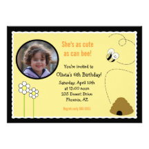 5x7 Bee Happy *PHOTO* Birthday Invitation Card