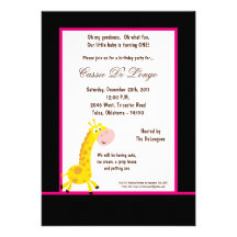 5x7 Black Giraffe Birthday Party Invite