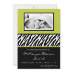 5x7 Black Green Zebra PHOTO Birth Announcement