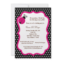 5x7 Black Lady Bug Birthday Party Invite