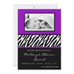 5x7 Black Purple Zebra PHOTO Birth Announcement