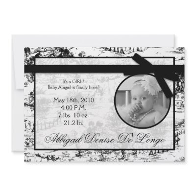 5x7 Black Toile Fabric Photo Birth Announcement by AnnLeeDesigns