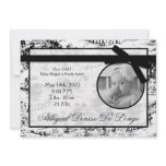 5x7 Black Toile Fabric Photo Birth Announcement invitations