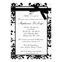 5x7 Black White Damas Sweet 16 Birthday Invitation