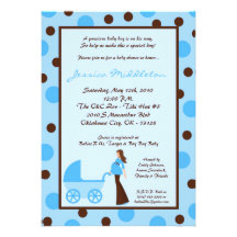 5x7 Blue Boy Mum Carriage Baby Shower Invitation