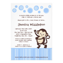 5x7 Blue Pop Monkey Dance Baby Shower Invitation