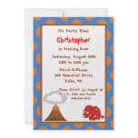 5x7 Blue Tan Polkadot Dinosaur Birthday Invite