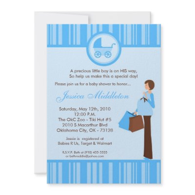 5x7 Boy Blue Mum Carriage Baby Shower Invitation by thepapergenius