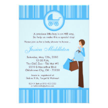 5x7 Boy Blue Mum Carriage Baby Shower Invitation