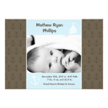 5x7 Boy Nautical Sailing PHOTO Birth Announcement