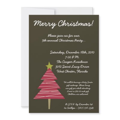 5x7 Brown Red XMAS Tree Christmas Party Invitation by AnnLeeDesigns
