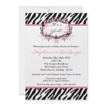 5x7 Butterfly Zebra Print Baby Shower Invitation