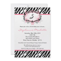 5x7 Butterfly Zebra Print Birthday Part Invitation