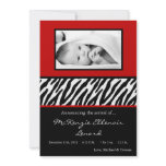 5x7 Crimson Red Zebra PHOTO Birth Announcement