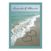5x7 Custom Sand Hearts Beach Destination Wedding Personalised Invite