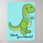 5x7 Dinosaur Wash Your Hands Bathroom Wall Art posters