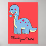 5x7 Dinosaur WorBrush Your Teeth Bathroom Wall Art posters