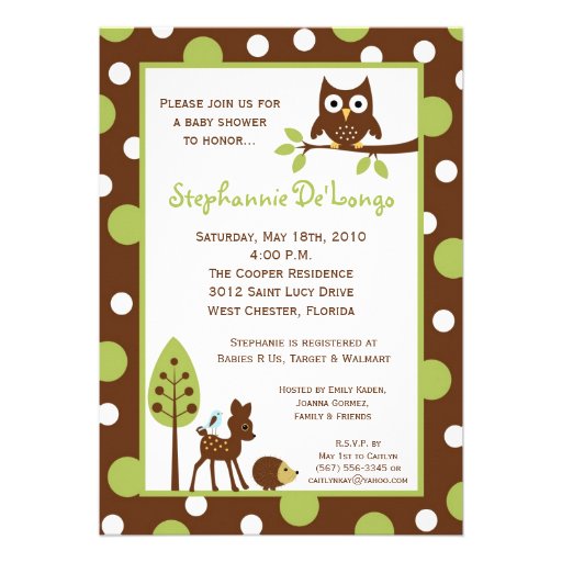 5x7 Forrest Woodland Animal Baby Shower Invitation