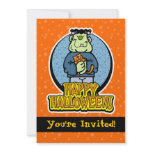 5x7 Frankenstein and Kitty Halloween Invitations