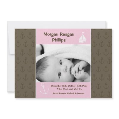 5x7 Girl Nautical Sailing PHOTO Birth Announcement by thepapergenius