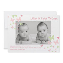 5x7 Girl Twins Butterfly Photo Birth Announcement