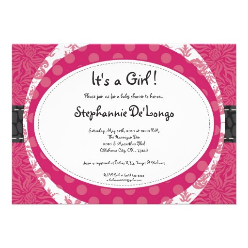 5x7 Girly Girl Pink Black Baby Shower Invitation