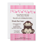 5x7 Girly Pink Pop Monkey Birthday Invitation