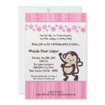5x7 Girly Pink Pop Monkey Birthday Invitation