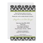 5x7 Green Lime Black Damask Baby Shower Invitation