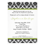 5x7 Green Lime Black Damask Baby Shower Invitation