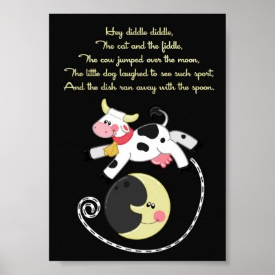 5x7 Hey Diddle Diddle Rhyme Kids Room Wall Art Print by thepapergenius