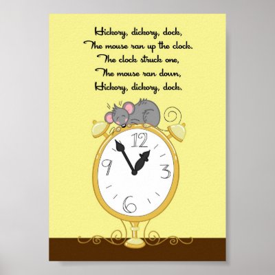 5x7 Hickory Dickory Dock Rhyme Kids Room Wall Art Poster by thepapergenius
