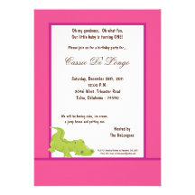 5x7 Hot Pink Aligator Birthday Party Invite