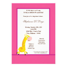 5x7 Hot Pink Giraffe Baby Shower Invitation