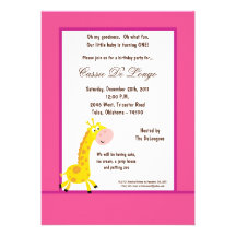 5x7 Hot Pink Giraffe Birthday Party Invite