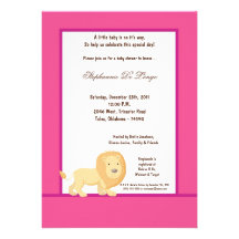 5x7 Hot Pink Lion Baby Shower Invitation
