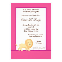 5x7 Hot Pink Lion Birthday Party Invite