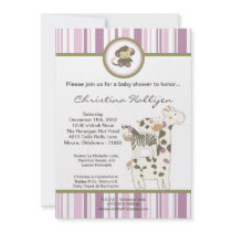 5x7 Jacana Girly Jungle Zoo Baby Shower Invitation