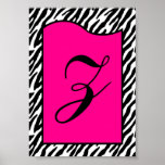 5x7 Letter Wall Art Hot Pink Zebra Animal Print