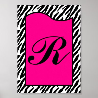 5x7 Letter Wall Art Hot Pink Zebra Animal Print by AnnLeeDesigns