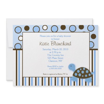 5x7 Mod Turtle Blue Trendy Dot Baby Shower Custom Invitations by allpetscherished