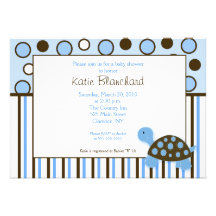 5x7 Mod Turtle Blue Trendy Dot Baby Shower Custom Invitations