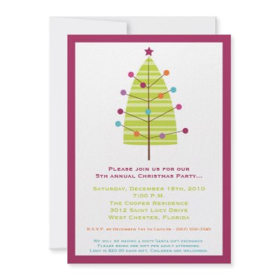5x7 Modern XMAS Tree Christmas Party Invitation by AnnLeeDesigns