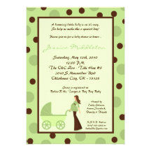 5x7 Neut Green Mum Carriage Baby Shower Invitation