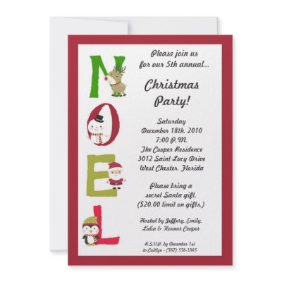 5x7 NOEL Santa Snowman Christmas Party Invitation by AnnLeeDesigns