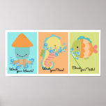 5x7 Ocean Fish Squid Sea Horse Bathroom Wall Art